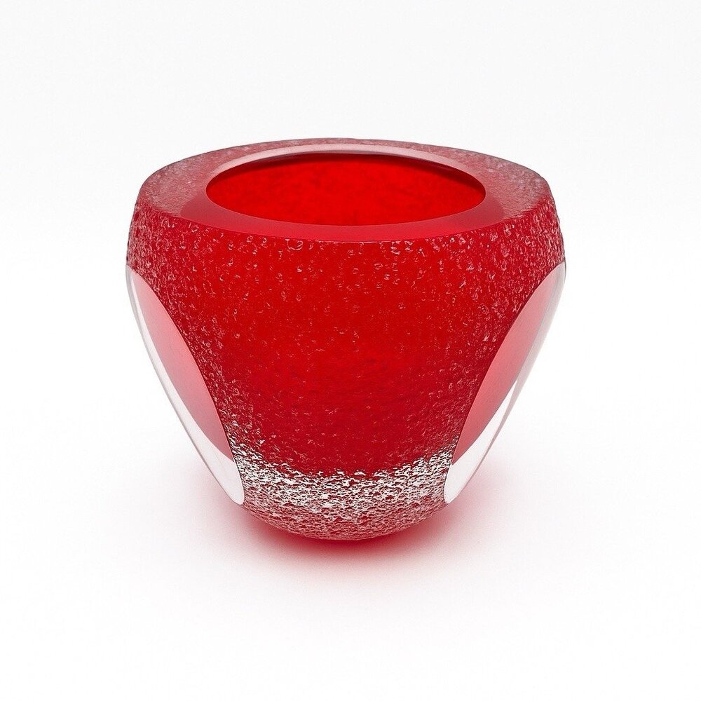 Vintage Red Sugared Glass Votive Holder Cranberry Frosted Candle Cup Holiday